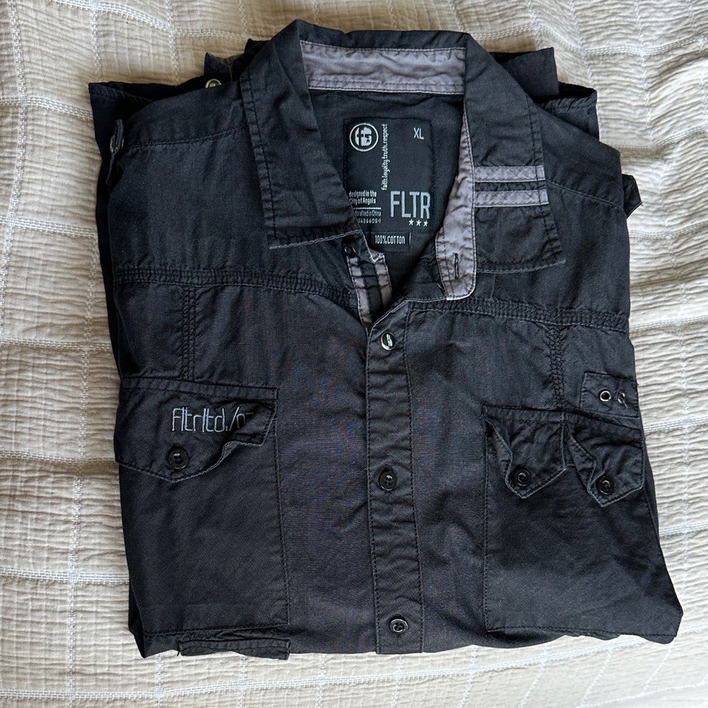 Men's Charcoal Casual Button Down Shirt